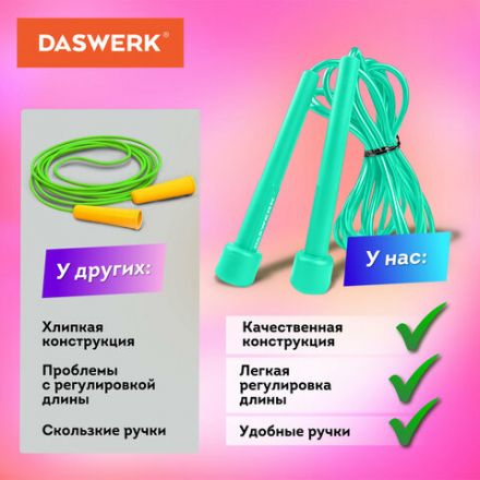 Скакалка спортивная 300 см, ПВХ, регулируемая длина, бирюзовая, DASWERK (ДАСВЕРК), 680028