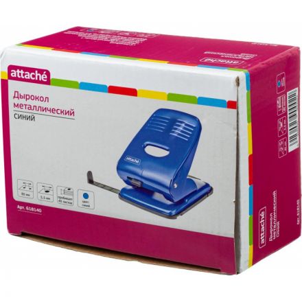 Дырокол Attache до 40 листов синий с линейкой