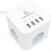Сетевой фильтр Cablexpert Cube 3р/1,5м, 10А, 4хUSB, белый(CUBE-3-U4-W-1.5)