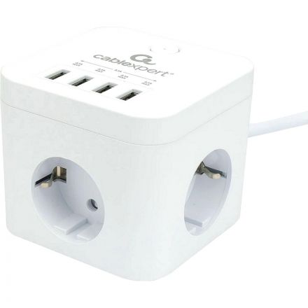 Сетевой фильтр Cablexpert Cube 3р/1,5м, 10А, 4хUSB, белый(CUBE-3-U4-W-1.5)