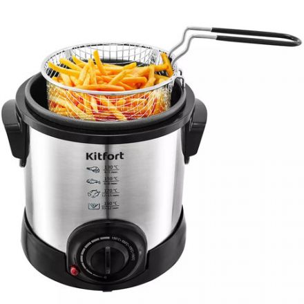 Фритюрница KITFORT KT-2009, 1000 Вт, объем 1 л, регулировка 130-190 °С, 1 корзинка, черная/серебристая, КТ-2009 Фритюрница KITFORT KT-2009, 1000 Вт, объем 1 л, регулировка 130-190 °С, 1 корзинка, черная/серебристая, КТ-2009
