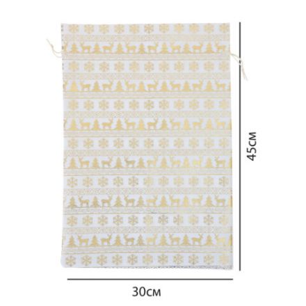 Подарочный мешок (1 шт.) новогодний, 30х45 см, "X-Mas Pattern", под лён, фольга, ЗОЛОТАЯ СКАЗКА, 592536