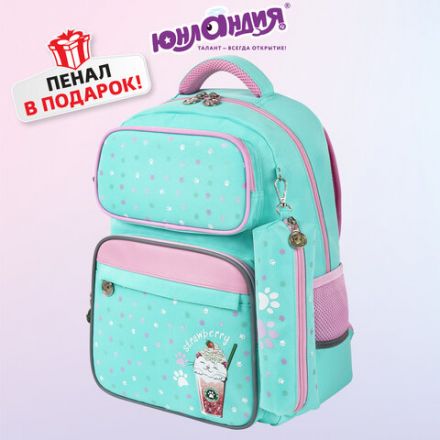 Рюкзак ЮНЛАНДИЯ COMPLETE с пеналом в комплекте, эрго-спинка, "Yummy cat", 42х29х14 см, 270663
