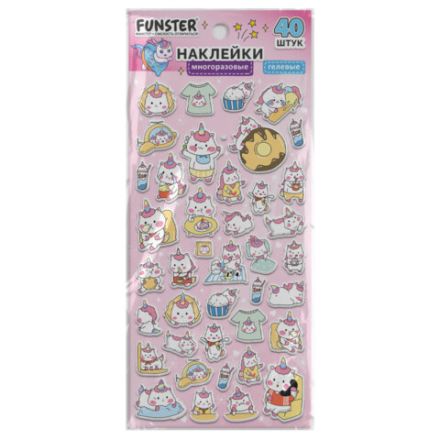 Наклейки гелевые "Зверяшки-обаяшки", 17,5х9 см, ассорти 12 видов, FUNSTER (ФАНСТЕР), 666085