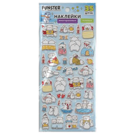 Наклейки гелевые "Зверяшки-обаяшки", 17,5х9 см, ассорти 12 видов, FUNSTER (ФАНСТЕР), 666085