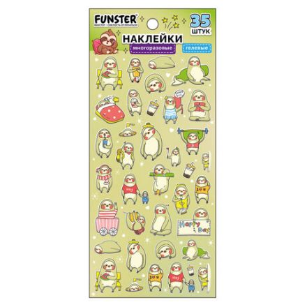 Наклейки гелевые "Зверяшки-обаяшки", 17,5х9 см, ассорти 12 видов, FUNSTER (ФАНСТЕР), 666085