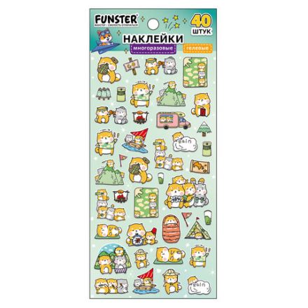 Наклейки гелевые "Зверяшки-обаяшки", 17,5х9 см, ассорти 12 видов, FUNSTER (ФАНСТЕР), 666085