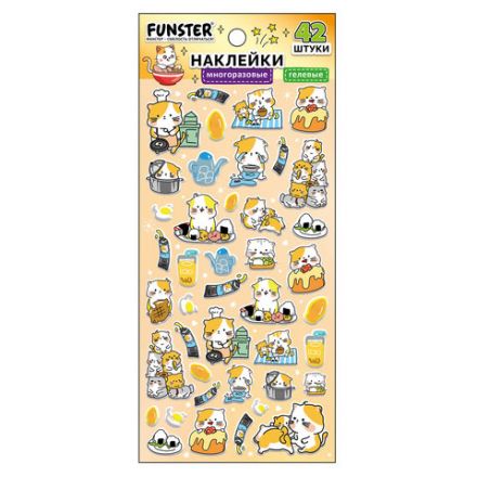 Наклейки гелевые "Зверяшки-обаяшки", 17,5х9 см, ассорти 12 видов, FUNSTER (ФАНСТЕР), 666085