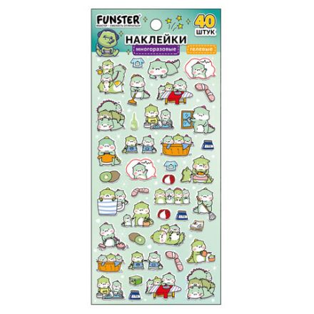 Наклейки гелевые "Зверяшки-обаяшки", 17,5х9 см, ассорти 12 видов, FUNSTER (ФАНСТЕР), 666085