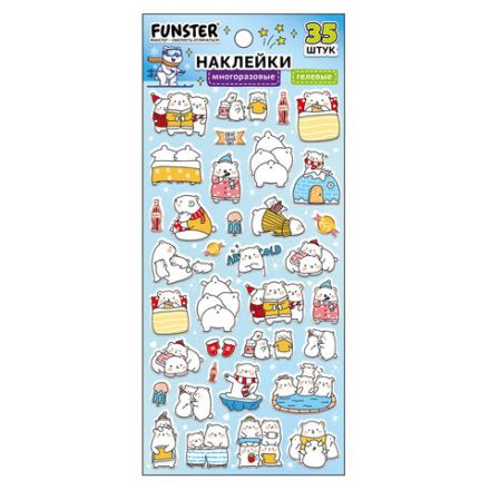 Наклейки гелевые "Зверяшки-обаяшки", 17,5х9 см, ассорти 12 видов, FUNSTER (ФАНСТЕР), 666085