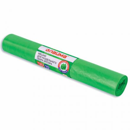 Мешки для раздельного сбора мусора 120 л зеленые в рулоне 10 шт., ПВД 38 мкм, 70х108 см, LAIMA, 606708, 3873 Мешки для раздельного сбора мусора 120 л зеленые в рулоне 10 шт., ПВД 38 мкм, 70х108 см, LAIMA, 606708, 3873