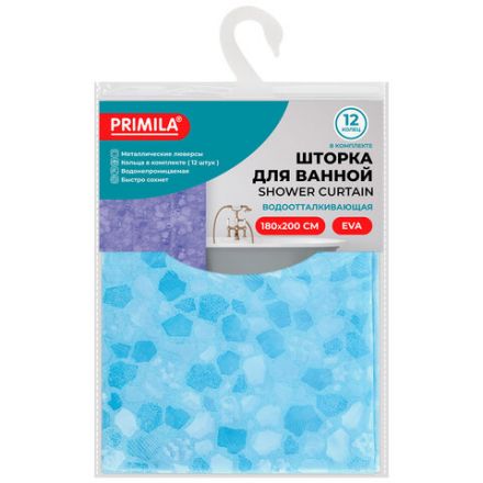 Шторка для ванной EVA, 180х200 см, кольца в комплекте, СИНЯЯ ЛЕДЯНАЯ СВЕЖЕСТЬ, PRIMILA (ПРИМИЛА), 700100 Шторка для ванной EVA, 180х200 см, кольца в комплекте, СИНЯЯ ЛЕДЯНАЯ СВЕЖЕСТЬ, PRIMILA (ПРИМИЛА), 700100