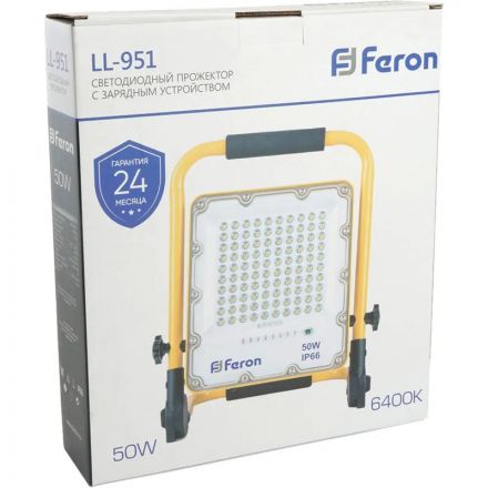 Прожектор светодиодный Feron LL-951 переносной с з/у IP66 50W 6400K (48676)