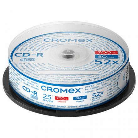 Диск CD-R CROMEX (КРОМЕКС), 700 Mb, 52x, Cake Box (упаковка на шпиле), КОМПЛЕКТ 25 шт., 513776 Диск CD-R CROMEX (КРОМЕКС), 700 Mb, 52x, Cake Box (упаковка на шпиле), КОМПЛЕКТ 25 шт., 513776