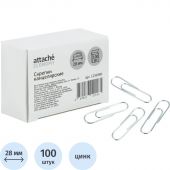 Скрепки Attache Economy оцинкованные, 28 мм, негофрированные, 100 шт/уп