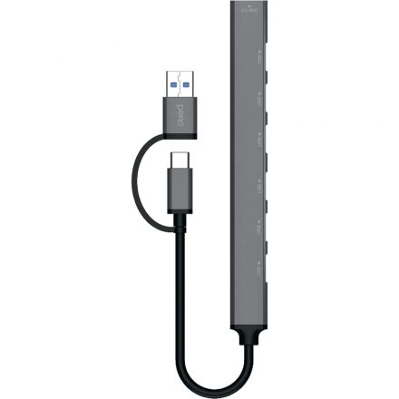 Разветвитель USB PERO MH04, USB-С/USB-A TO USB 3.0 + 6xUSB 2.0, серый