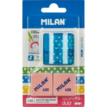 Набор Milan точилка DUET LOOK 2отв син + 2 ластика 430 синт кауч BYM10370