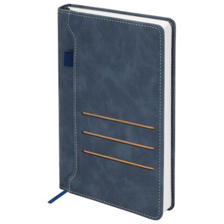 Ежедневник недатированный А5 138х213 мм, BRAUBERG "Slot", под кожу, держатель для ручки, 160 листов, синий, 116607