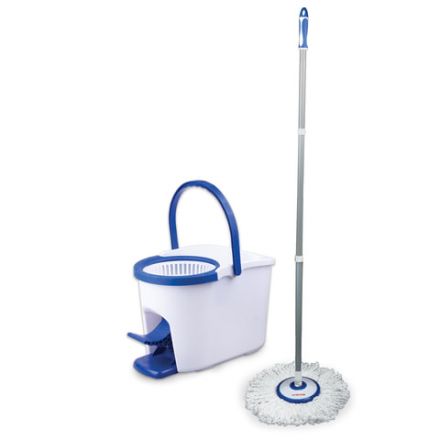 Швабра с отжимом и ведром 11л/7л, центрифуга, отжим педалью, круглая насадка липучка, бело-синий, LAIMA, 601459 Швабра с отжимом и ведром 11л/7л, центрифуга, отжим педалью, круглая насадка липучка, бело-синий, LAIMA, 601459