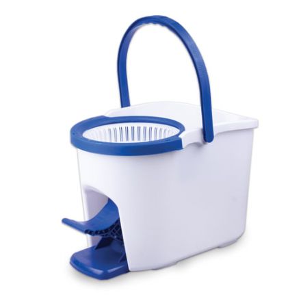 Швабра с отжимом и ведром 11л/7л, центрифуга, отжим педалью, круглая насадка липучка, бело-синий, LAIMA, 601459 Швабра с отжимом и ведром 11л/7л, центрифуга, отжим педалью, круглая насадка липучка, бело-синий, LAIMA, 601459