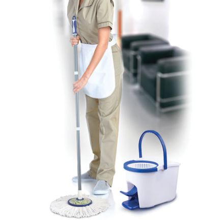 Швабра с отжимом и ведром 11л/7л, центрифуга, отжим педалью, круглая насадка липучка, бело-синий, LAIMA, 601459 Швабра с отжимом и ведром 11л/7л, центрифуга, отжим педалью, круглая насадка липучка, бело-синий, LAIMA, 601459
