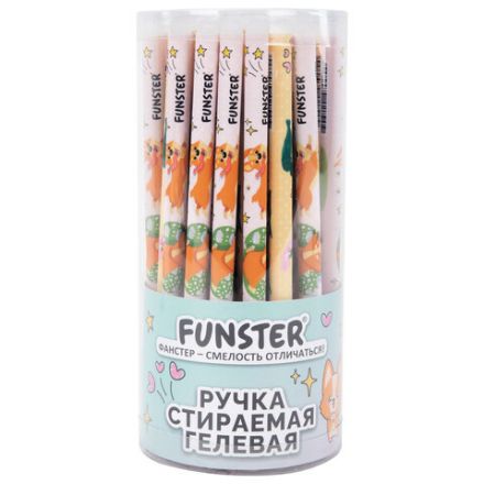 Ручка стираемая гелевая с принтом FUNSTER (ФАНСТЕР) "CUTE ANIMALS", СИНЯЯ, корпус ассорти, игольчатый наконечник 0,5 мм, линия 0,35мм 144410