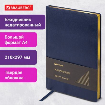 Ежедневник недатированный БОЛЬШОЙ ФОРМАТ 210х297 мм, А4, BRAUBERG Iguana, 160л, синий, 114451