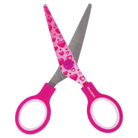 Ножницы 130 мм с цветной печатью "Сердечки", малиновые, закругленные, BRAUBERG KIDS, 232275 Ножницы 130 мм с цветной печатью "Сердечки", малиновые, закругленные, BRAUBERG KIDS, 232275
