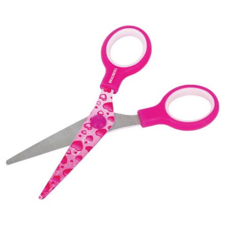 Ножницы 130 мм с цветной печатью "Сердечки", малиновые, закругленные, BRAUBERG KIDS, 232275 Ножницы 130 мм с цветной печатью "Сердечки", малиновые, закругленные, BRAUBERG KIDS, 232275