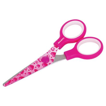 Ножницы 130 мм с цветной печатью "Сердечки", малиновые, закругленные, BRAUBERG KIDS, 232275 Ножницы 130 мм с цветной печатью "Сердечки", малиновые, закругленные, BRAUBERG KIDS, 232275