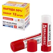 Клей-карандаш 25 г ВЫГОДНАЯ УПАКОВКА, КОМПЛЕКТ 12 штук, BRAUBERG, 229470 Клей-карандаш 25 г ВЫГОДНАЯ УПАКОВКА, КОМПЛЕКТ 12 штук, BRAUBERG, 229470