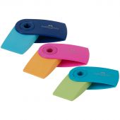 Ластик Faber-Castell "Sleeve Mini", прямоугольный, 54*25*13мм, синий/розовый/голубой, выдвижной, пластиковый футляр