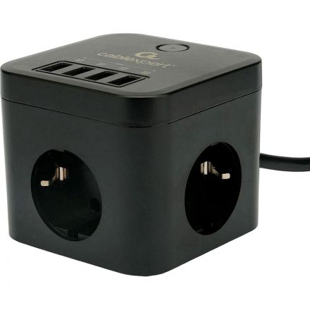Сетевой фильтр Cablexpert Cube 3р/1,5м, 10А, 4хUSB, черный(CUBE-3-U4-B-1.5)