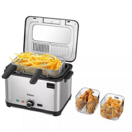 Фритюрница KITFORT KT-6240, 2000 Вт, объем 4,8 л, регулировка 130-190 °С, 3 корзинки, черная/серебристая, КТ-6240 Фритюрница KITFORT KT-6240, 2000 Вт, объем 4,8 л, регулировка 130-190 °С, 3 корзинки, черная/серебристая, КТ-6240