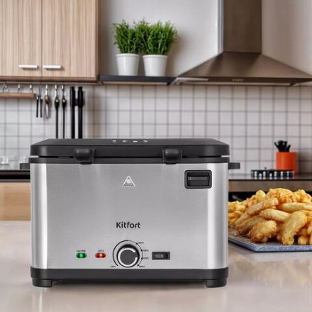 Фритюрница KITFORT KT-6240, 2000 Вт, объем 4,8 л, регулировка 130-190 °С, 3 корзинки, черная/серебристая, КТ-6240 Фритюрница KITFORT KT-6240, 2000 Вт, объем 4,8 л, регулировка 130-190 °С, 3 корзинки, черная/серебристая, КТ-6240