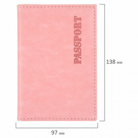 Обложка для паспорта экокожа, мягкая вставка изолон, "PASSPORT", розовая, STAFF "Profit", 238409