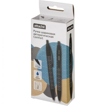 Ручка шариковая автомат. Attache Comfort чер.к,softtouch,масл,0,5,син