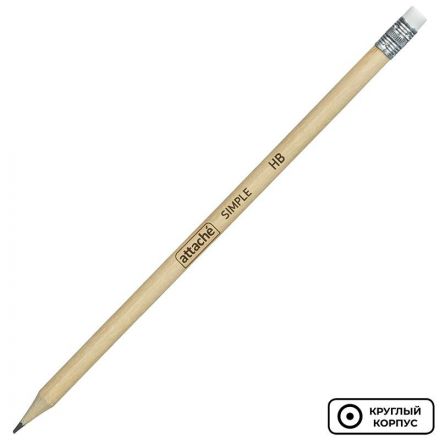 Карандаш чернографитный Attache HB заточенный с ластиком натуральное дерево