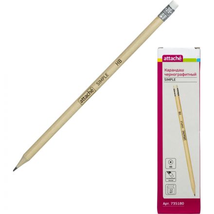Карандаш чернографитный Attache HB заточенный с ластиком натуральное дерево
