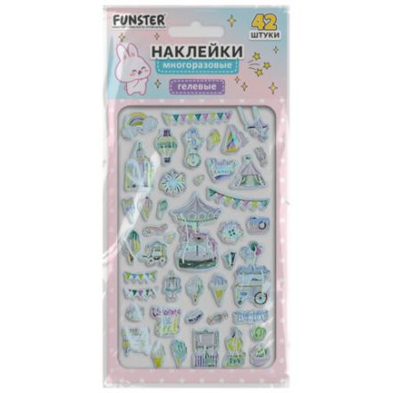 Наклейки гелевые "Блестящий микс", 15,5х9,5 см, ассорти 6 видов, FUNSTER (ФАНСТЕР), 666086