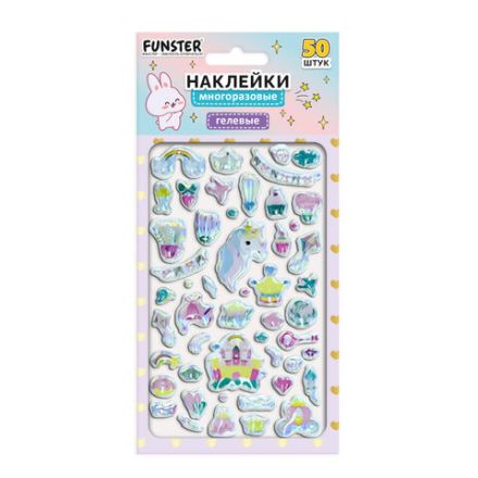 Наклейки гелевые "Блестящий микс", 15,5х9,5 см, ассорти 6 видов, FUNSTER (ФАНСТЕР), 666086