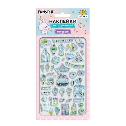 Наклейки гелевые "Блестящий микс", 15,5х9,5 см, ассорти 6 видов, FUNSTER (ФАНСТЕР), 666086