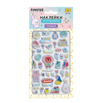 Наклейки гелевые "Блестящий микс", 15,5х9,5 см, ассорти 6 видов, FUNSTER (ФАНСТЕР), 666086