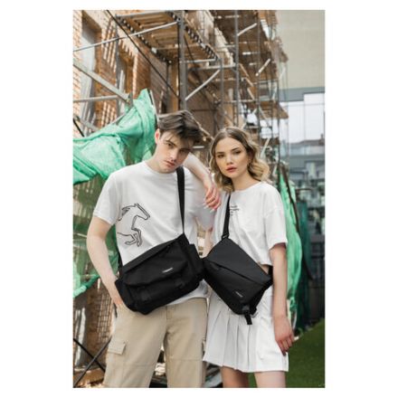 Сумка на плечо большая HEIKKI STREAM (ХЕЙКИ) два отделения, боковые карманы, А4, черная, 26х32х11 см, 272641