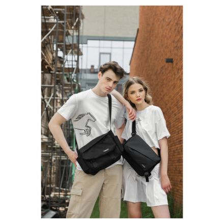 Сумка на плечо большая HEIKKI STREAM (ХЕЙКИ) два отделения, боковые карманы, А4, черная, 26х32х11 см, 272641