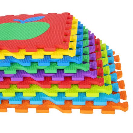 Коврик-пазл напольный 0,9х0,9 м мягкий "Фрукты-овощи", 9 частей 30х30 см, толщина 1 см, ЮНЛАНДИЯ, 664665