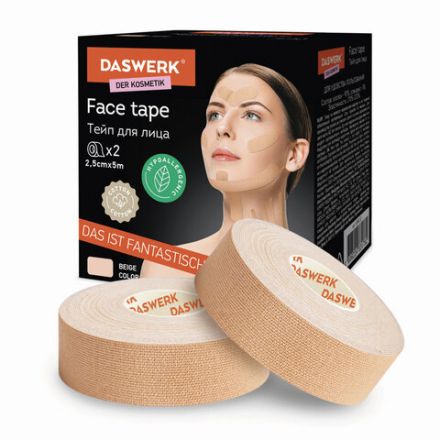 Кинезиотейп / лента для лица, лифтинг эффект, 2,5 см х 5 м, КОМПЛЕКТ, 2 рулона, бежевый, DASWERK (ДАСВЕРК), 680012