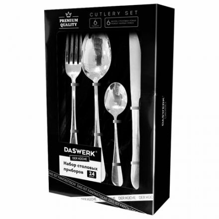Набор столовых приборов PREMIUM 24 шт., 6 персон, серебристый, нержавеющая сталь, DASWERK (ДАСВЕРК), 609073