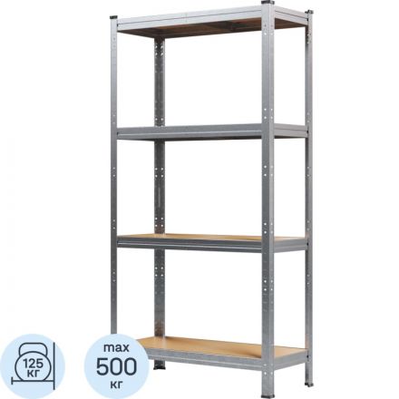 Стеллаж металлический MZ BONUS, 4 полок, цинк, ХДФ, 1550х800х350 Стеллаж металлический MZ BONUS, 4 полок, цинк, ХДФ, 1550х800х350