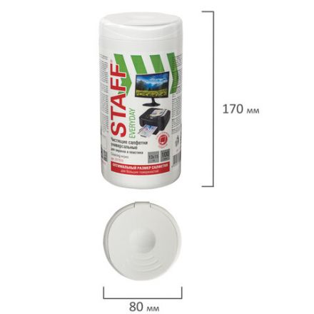 Салфетки для экранов всех типов и пластика универсальные STAFF "EVERYDAY", туба 100 шт., влажные, 511518